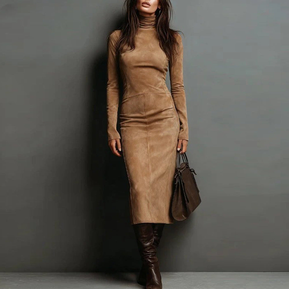 Langarm Kleid Damen mit Rollkragen und taillierter Silhouette - 8 - Jasminaboutique.com