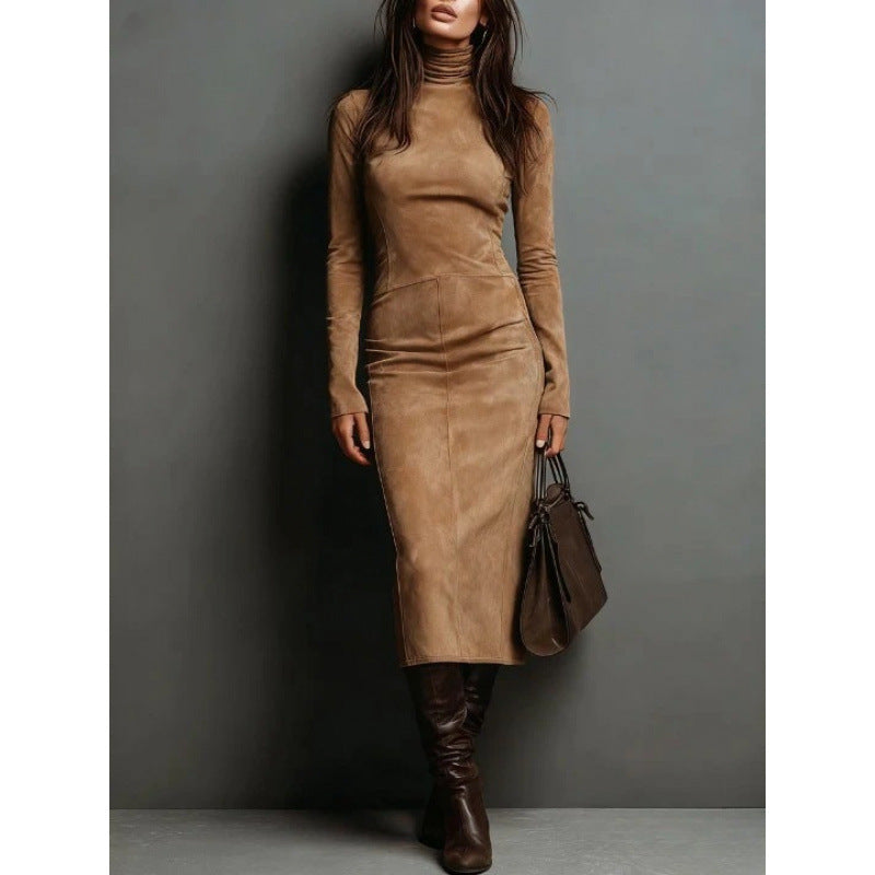 Langarm Kleid Damen mit Rollkragen und taillierter Silhouette - 9 - Jasminaboutique.com