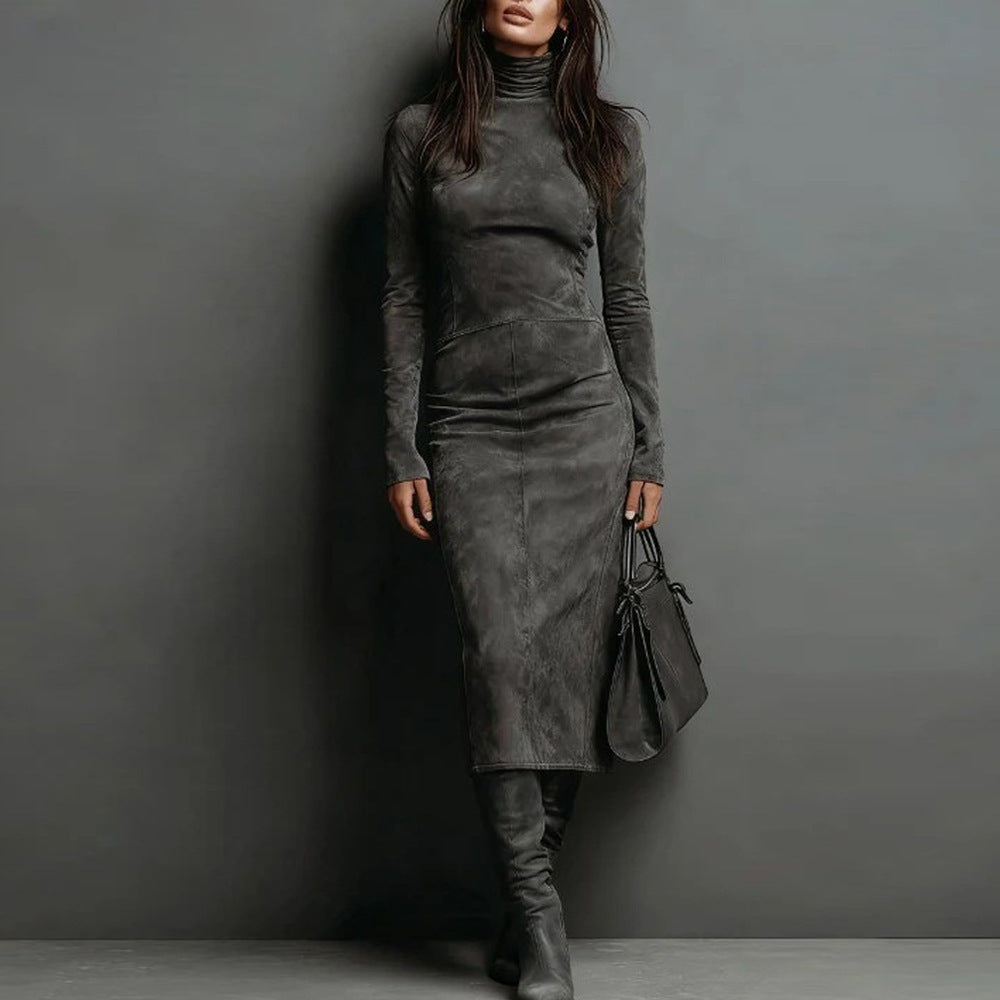 Langarm Kleid Damen mit Rollkragen und taillierter Silhouette - 11 - Jasminaboutique.com