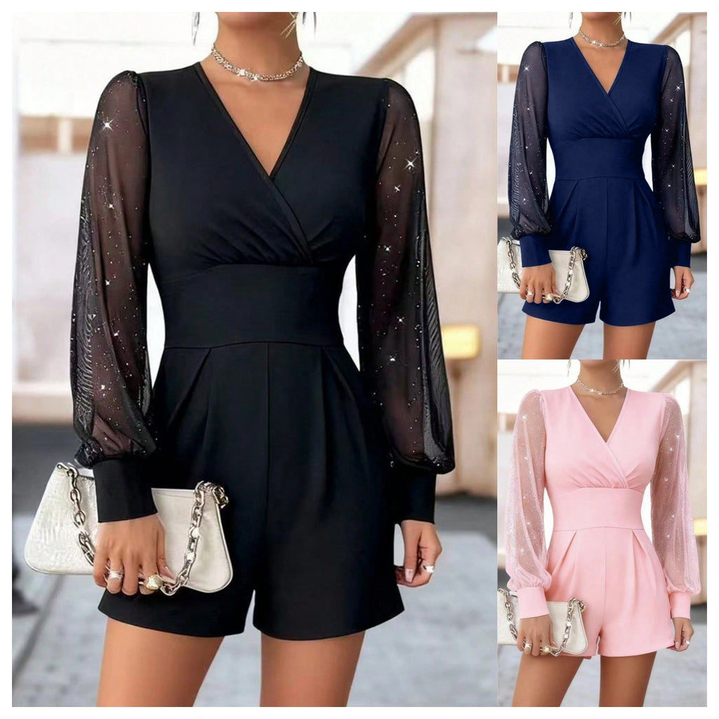 Jumpsuit Damen mit Wickeloptik und Puffärmeln - 1 - Jasminaboutique.com