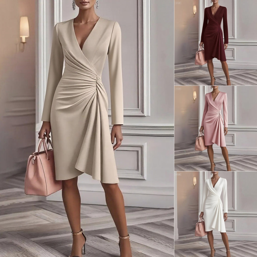 Wickelkleid Damen mit V-Ausschnitt und taillierter Silhouette - 2 - Jasminaboutique.com