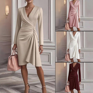 Wickelkleid Damen mit V-Ausschnitt und taillierter Silhouette - 7 - Jasminaboutique.com