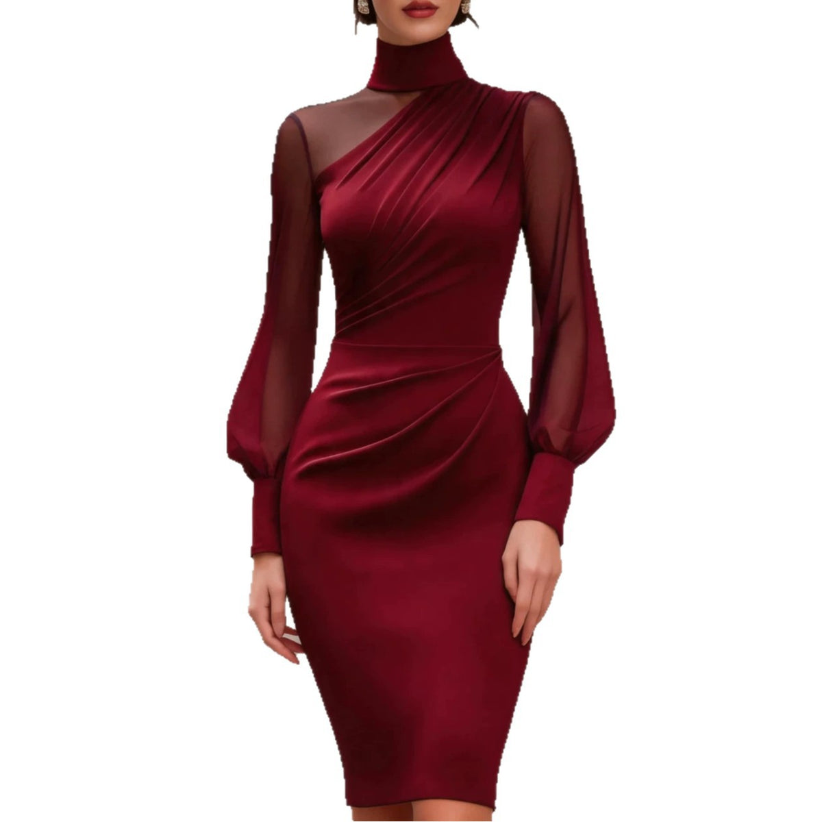 Midi Abendkleid Damen mit Puffärmeln und Wickelschnitt - 9 - Jasminaboutique.com