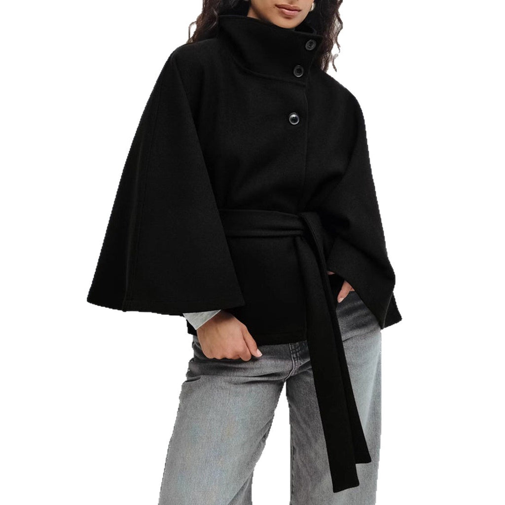 Trenchcoat Damen mit Hohem Kragen und Wickelgürtel, Elegante Batwing-Ärmel - 6 - Jasminaboutique.com