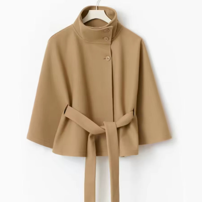 Trenchcoat Damen mit Hohem Kragen und Wickelgürtel, Elegante Batwing-Ärmel - 9 - Jasminaboutique.com