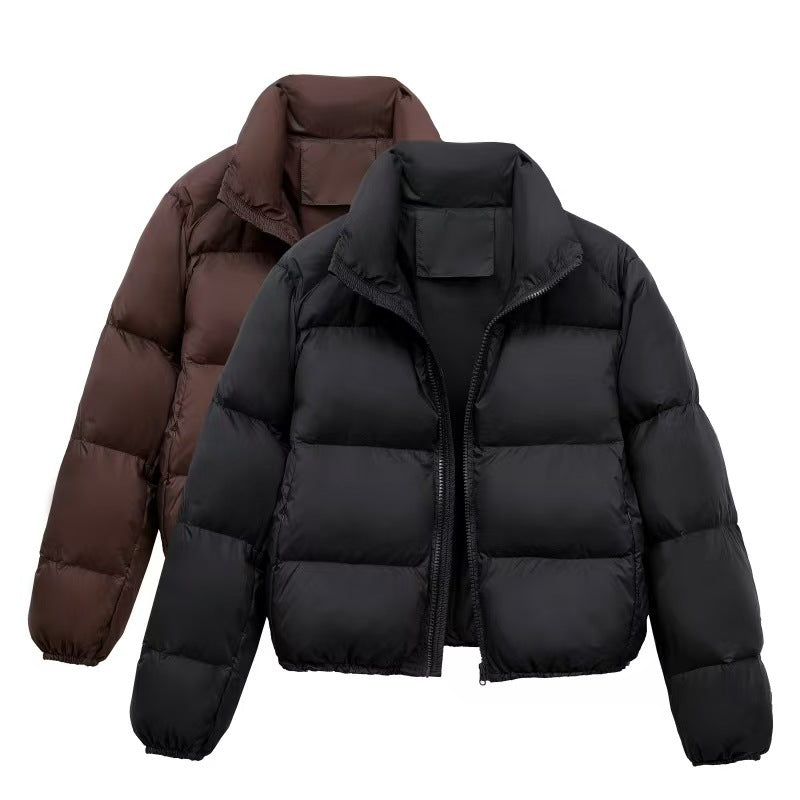 Daunenjacke Damen mit Reißverschluss und Stehkragen, kurz geschnitten - 5 - Jasminaboutique.com