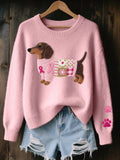 Pullover Damen mit Dackel-Motiv und Rundhalsausschnitt - 1 - Jasminaboutique.com