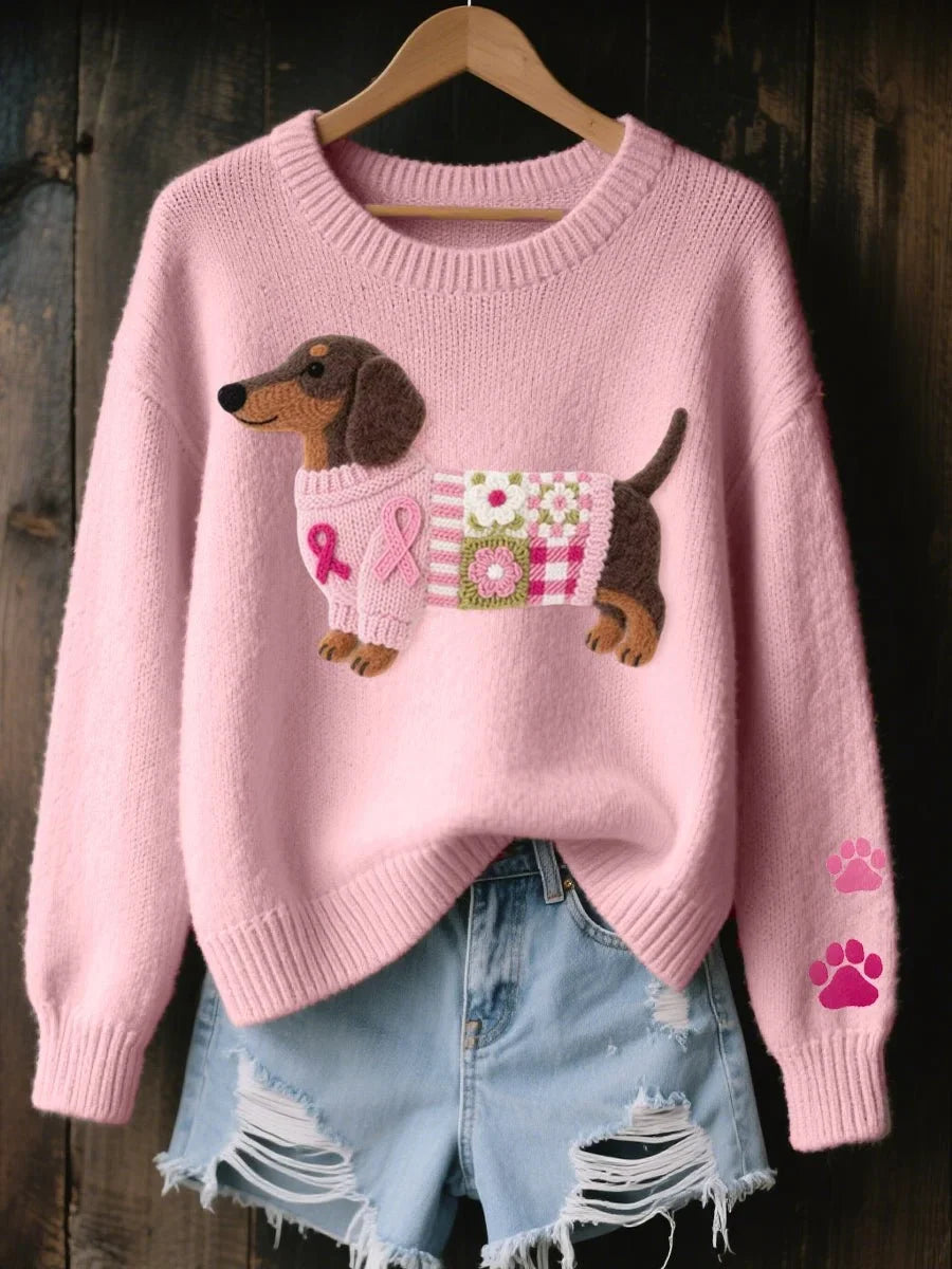 Pullover Damen mit Dackel-Motiv und Rundhalsausschnitt - 1 - Jasminaboutique.com