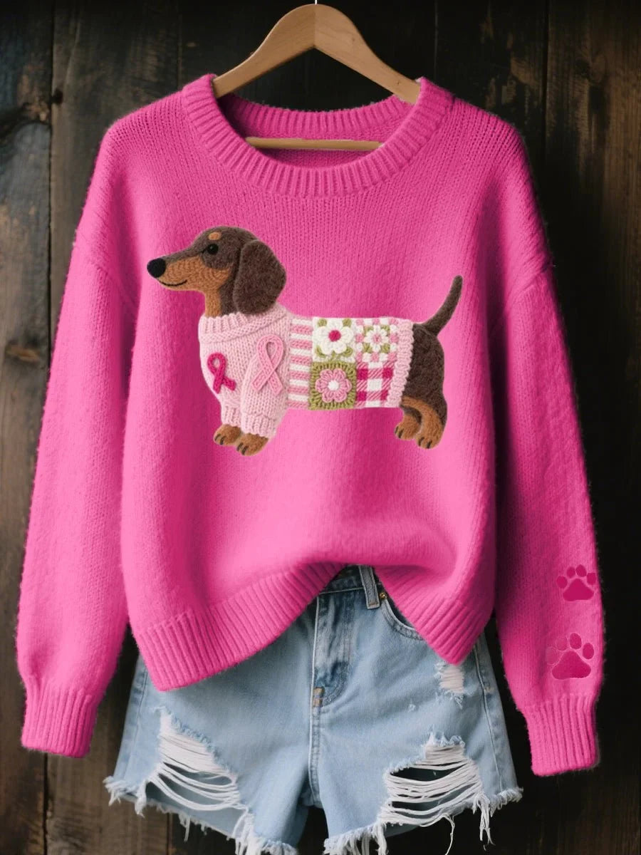 Pullover Damen mit Dackel-Motiv und Rundhalsausschnitt - 2 - Jasminaboutique.com