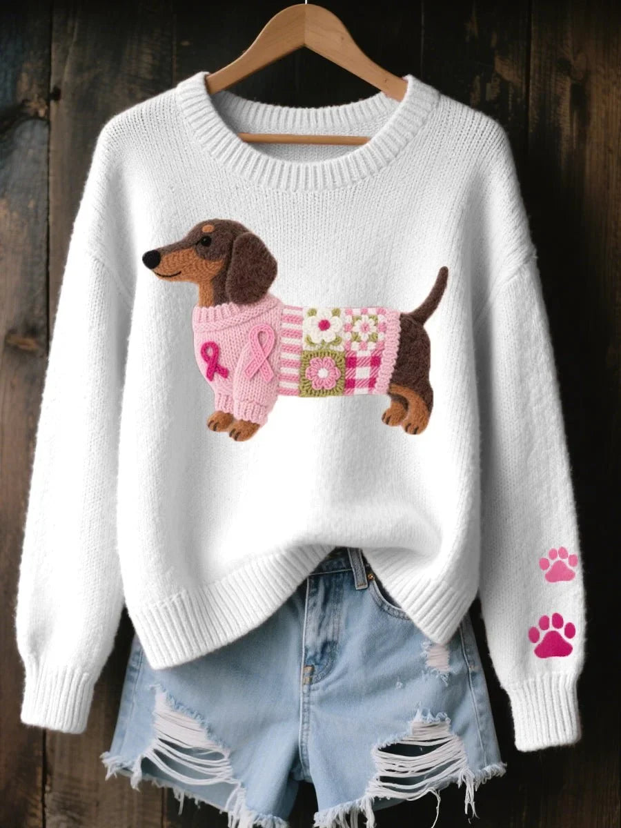 Pullover Damen mit Dackel-Motiv und Rundhalsausschnitt - 3 - Jasminaboutique.com