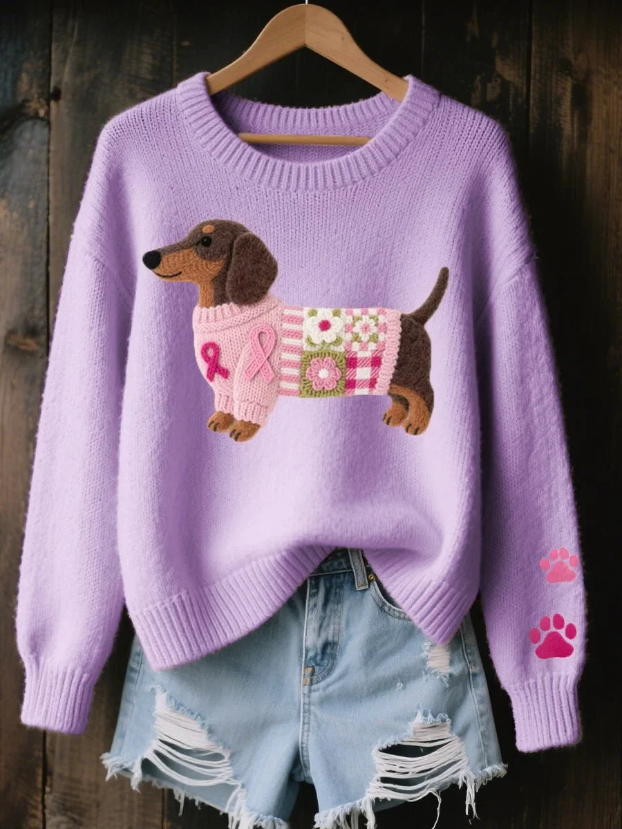 Pullover Damen mit Dackel-Motiv und Rundhalsausschnitt - 4 - Jasminaboutique.com