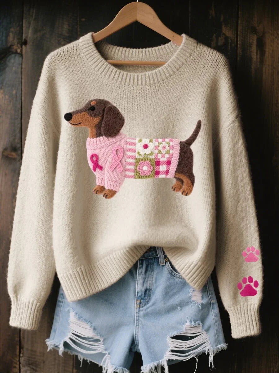Pullover Damen mit Dackel-Motiv und Rundhalsausschnitt - 5 - Jasminaboutique.com
