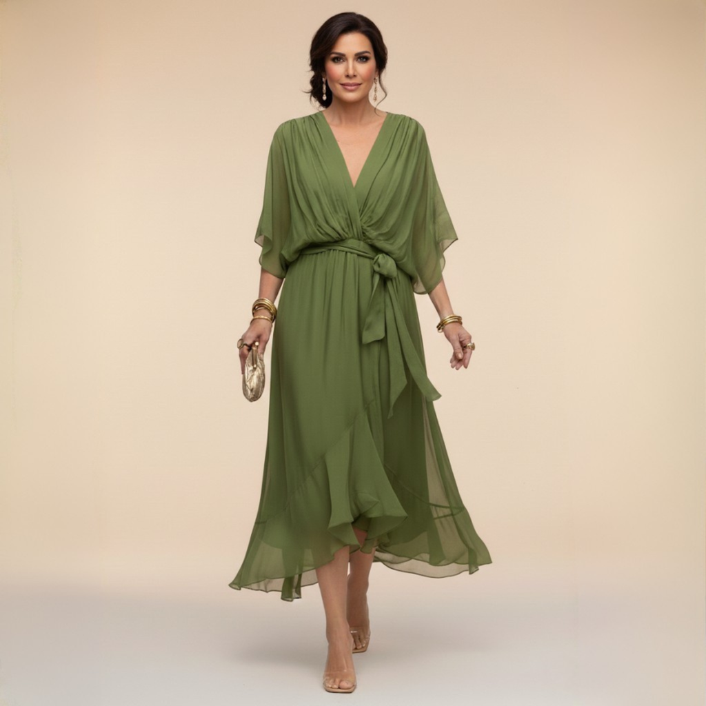 Wickelkleid Damen mit V-Ausschnitt und schwingendem Rock - 1 - Jasminaboutique.com