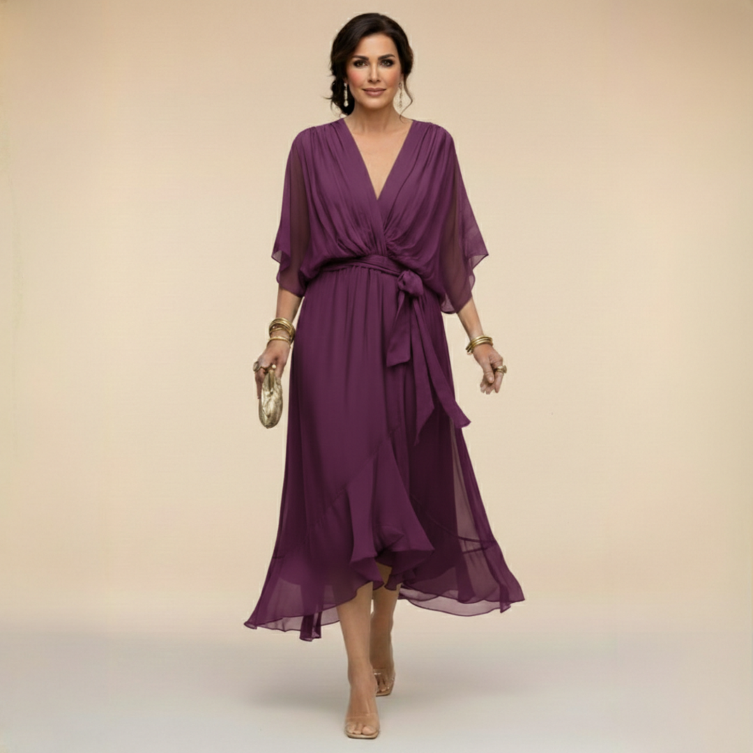 Wickelkleid Damen mit V-Ausschnitt und schwingendem Rock - 3 - Jasminaboutique.com