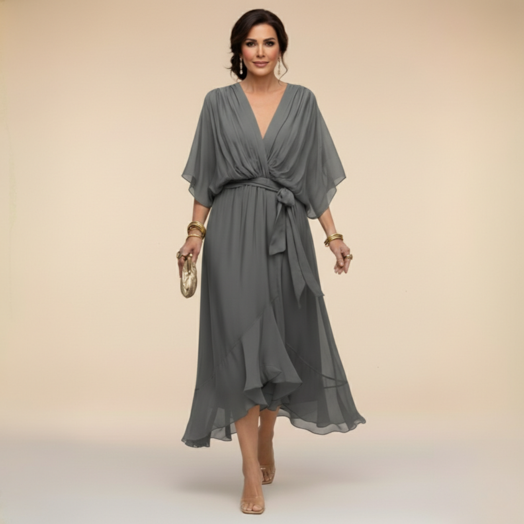 Wickelkleid Damen mit V-Ausschnitt und schwingendem Rock - 4 - Jasminaboutique.com