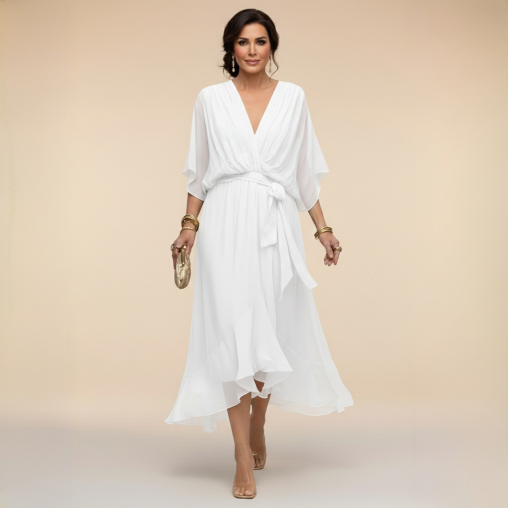 Wickelkleid Damen mit V-Ausschnitt und schwingendem Rock - 5 - Jasminaboutique.com