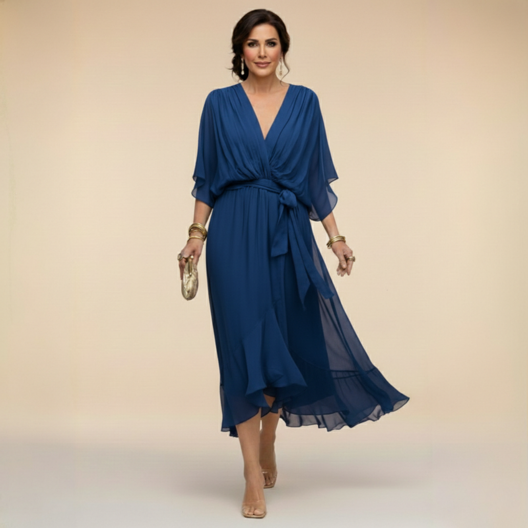 Wickelkleid Damen mit V-Ausschnitt und schwingendem Rock - 6 - Jasminaboutique.com