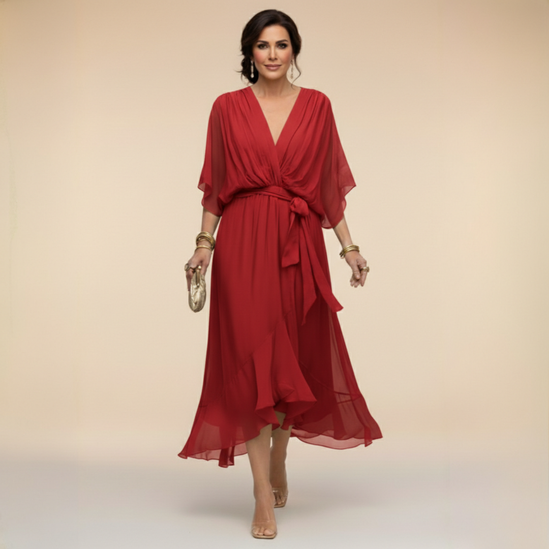 Wickelkleid Damen mit V-Ausschnitt und schwingendem Rock - 7 - Jasminaboutique.com