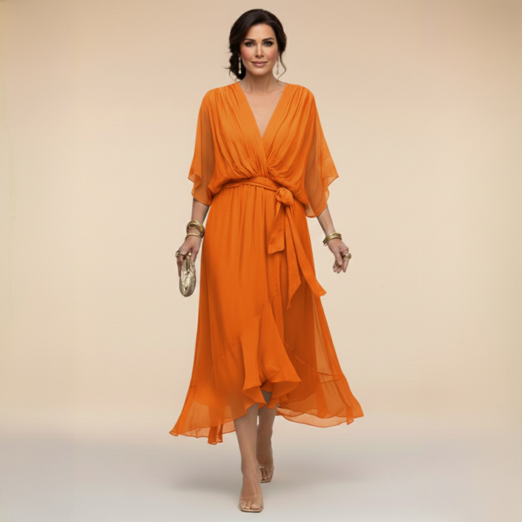 Wickelkleid Damen mit V-Ausschnitt und schwingendem Rock - 8 - Jasminaboutique.com