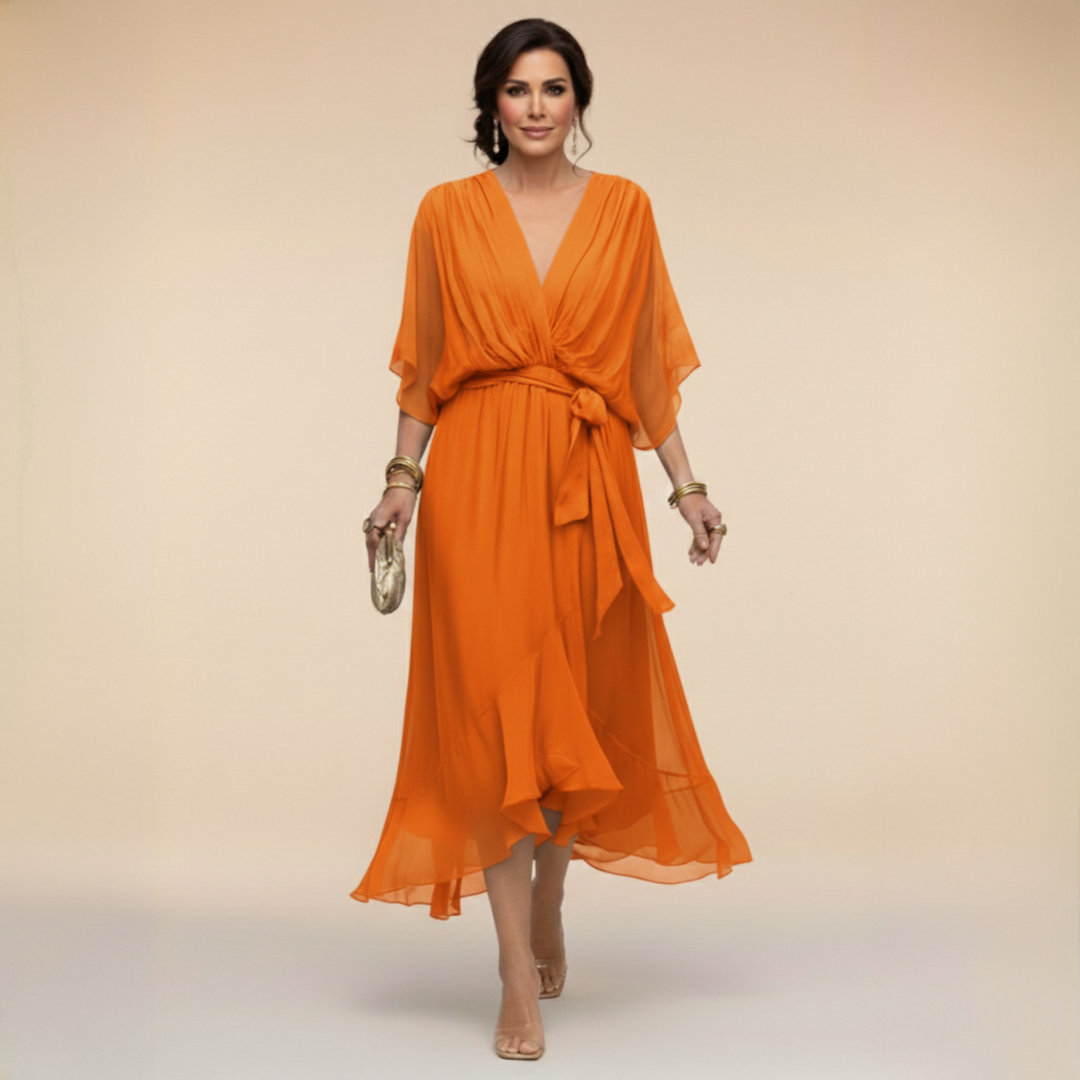 Wickelkleid Damen mit V-Ausschnitt und schwingendem Rock - 8 - Jasminaboutique.com