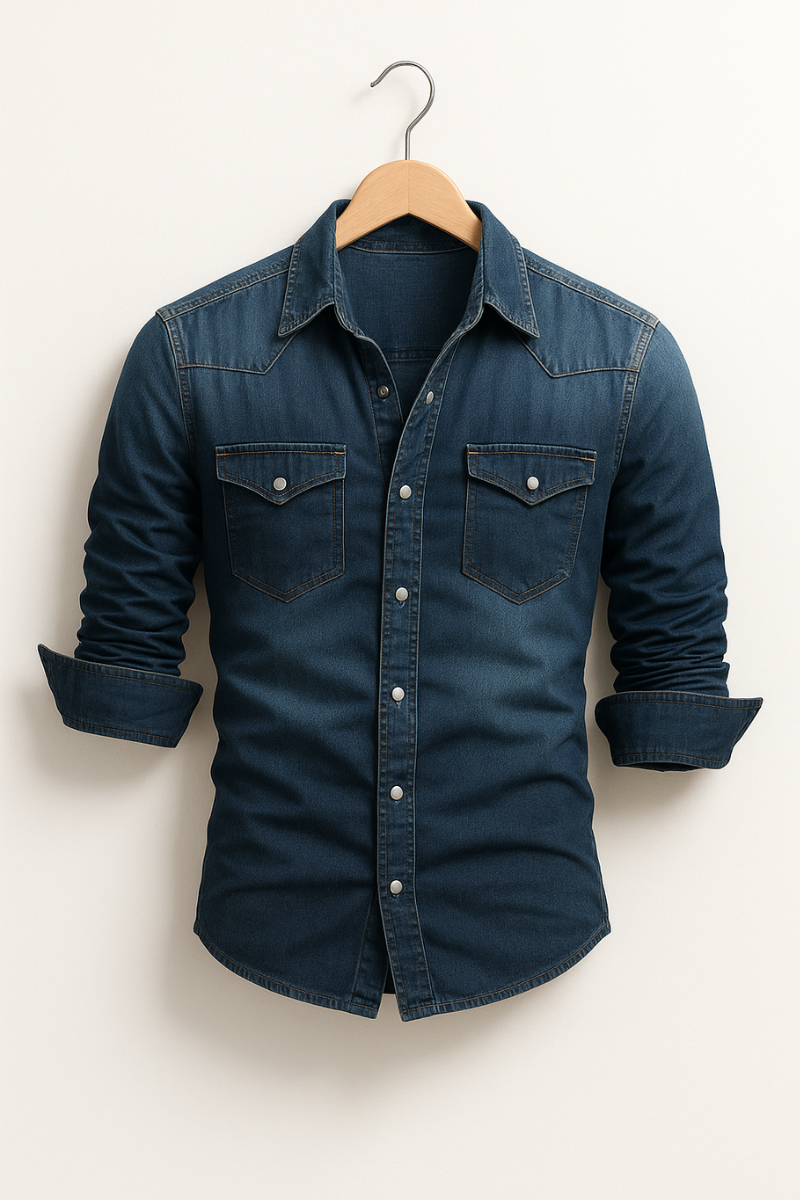 Hemd Men Damen - Langarm - Denim-Optik mit Brusttaschen - 2 - Jasminaboutique.com