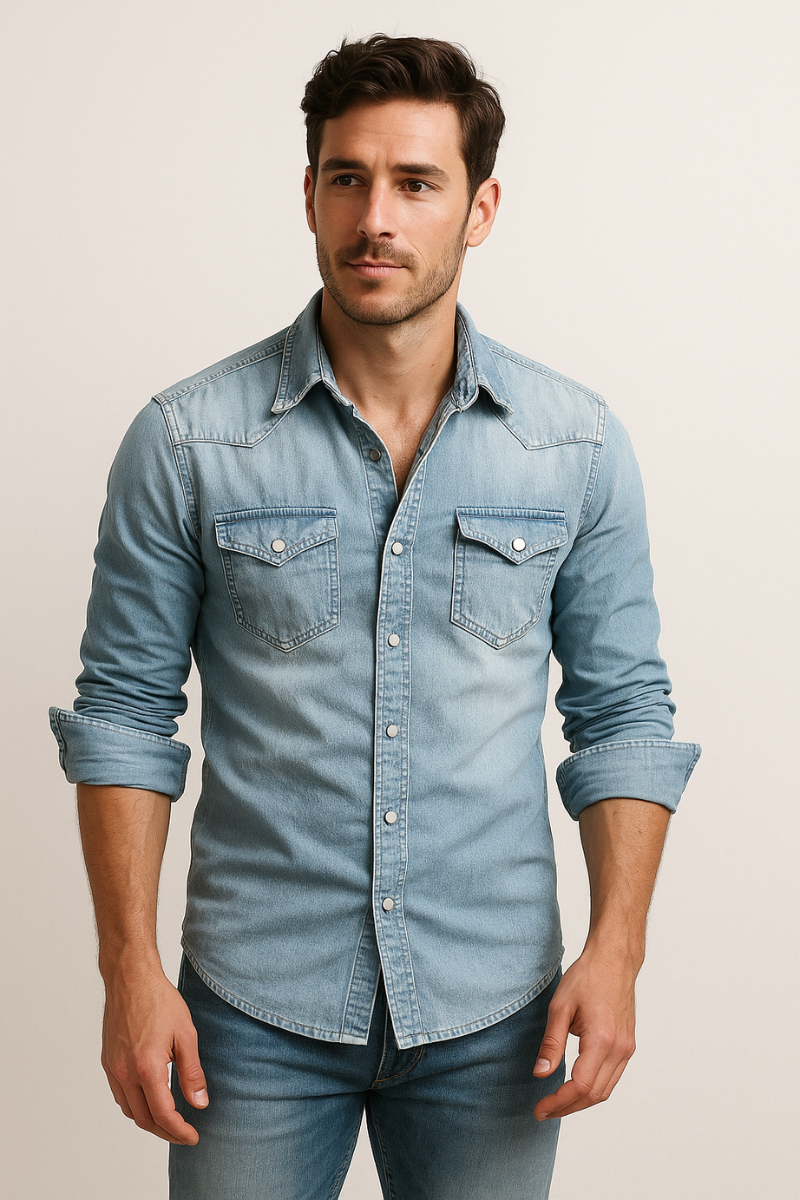 Hemd Men Damen - Langarm - Denim-Optik mit Brusttaschen - 3 - Jasminaboutique.com