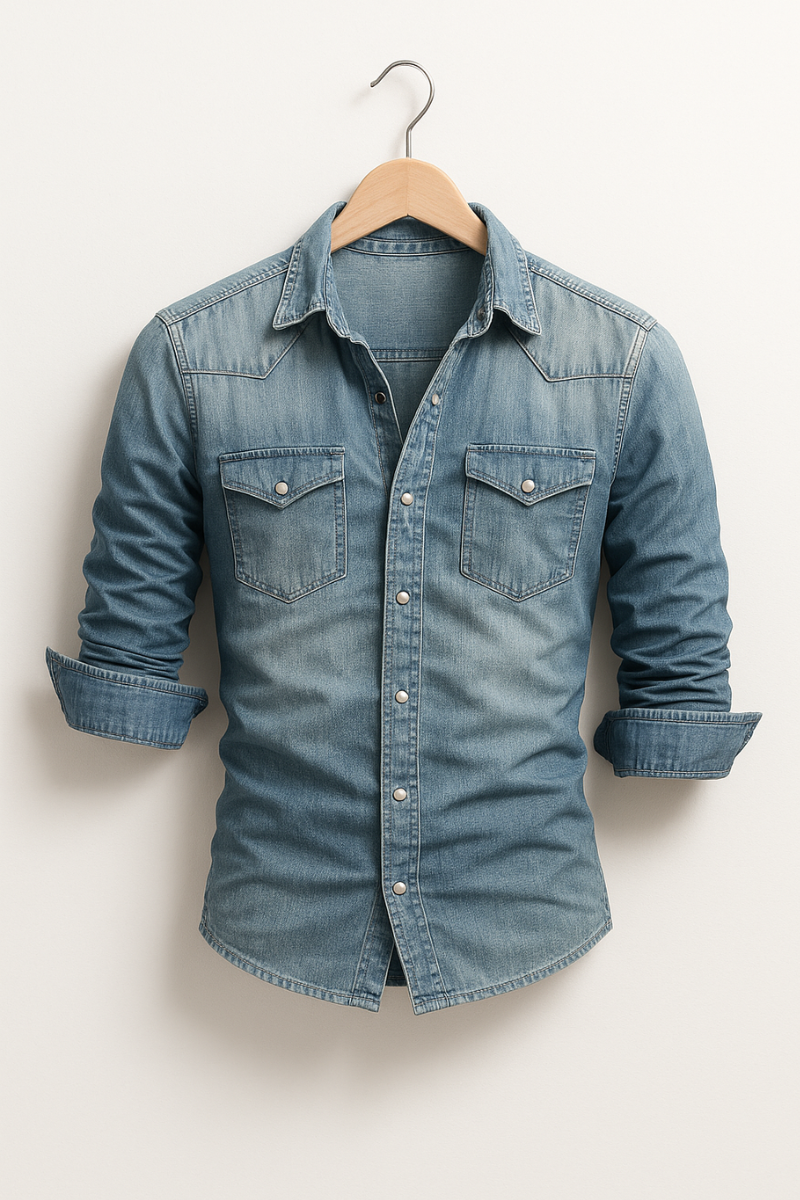 Hemd Men Damen - Langarm - Denim-Optik mit Brusttaschen - 4 - Jasminaboutique.com
