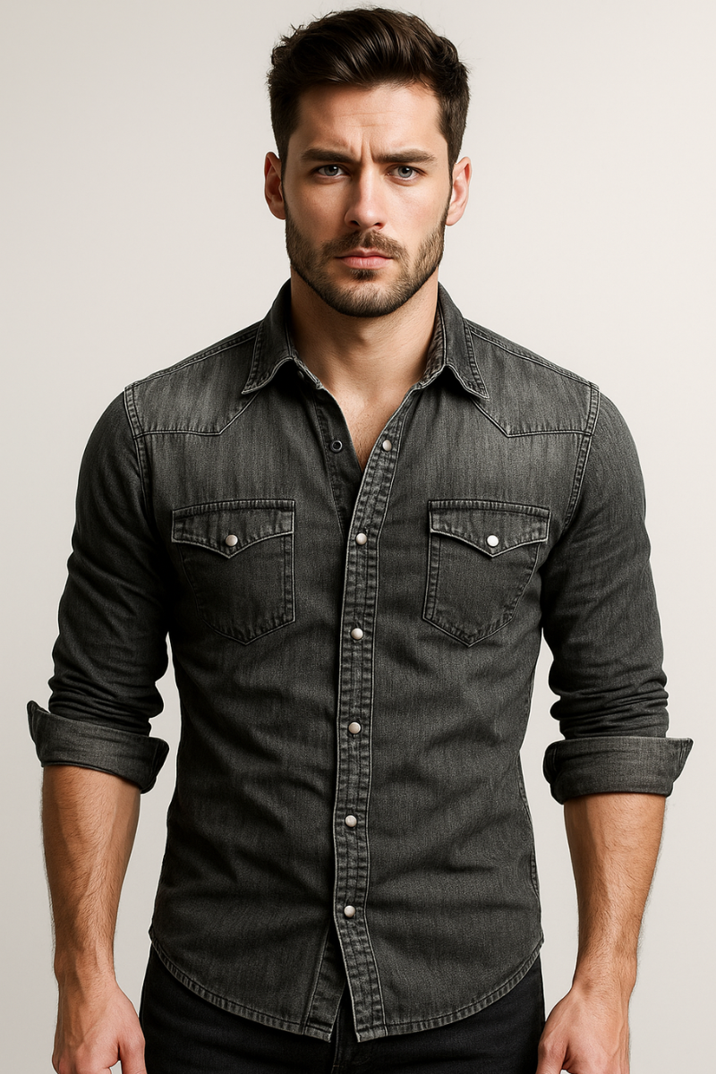 Hemd Men Damen - Langarm - Denim-Optik mit Brusttaschen - 5 - Jasminaboutique.com
