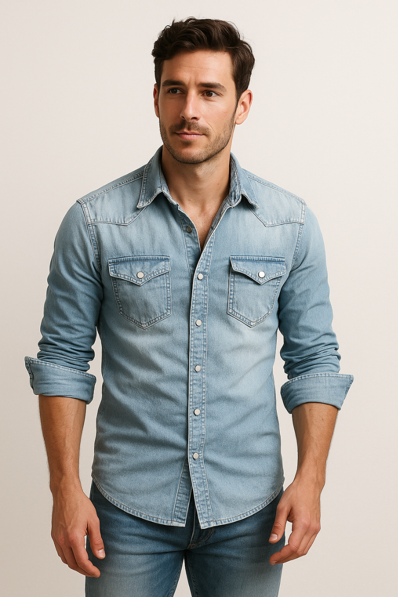 Hemd Men Damen - Langarm - Denim-Optik mit Brusttaschen - 6 - Jasminaboutique.com
