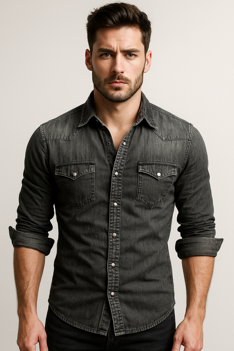 Hemd Men Damen - Langarm - Denim-Optik mit Brusttaschen - 9 - Jasminaboutique.com