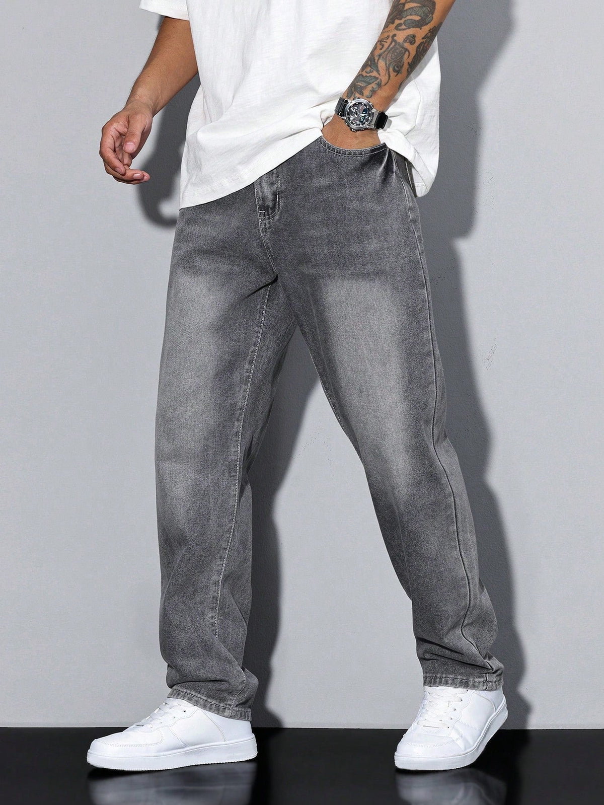 Relaxed Straight Leg Jeans Herren mit natürlicher Taille und praktischen Taschen - 1 - Jasminaboutique.com