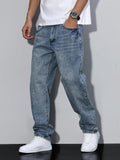 Relaxed Straight Leg Jeans Herren mit natürlicher Taille und praktischen Taschen - 5 - Jasminaboutique.com