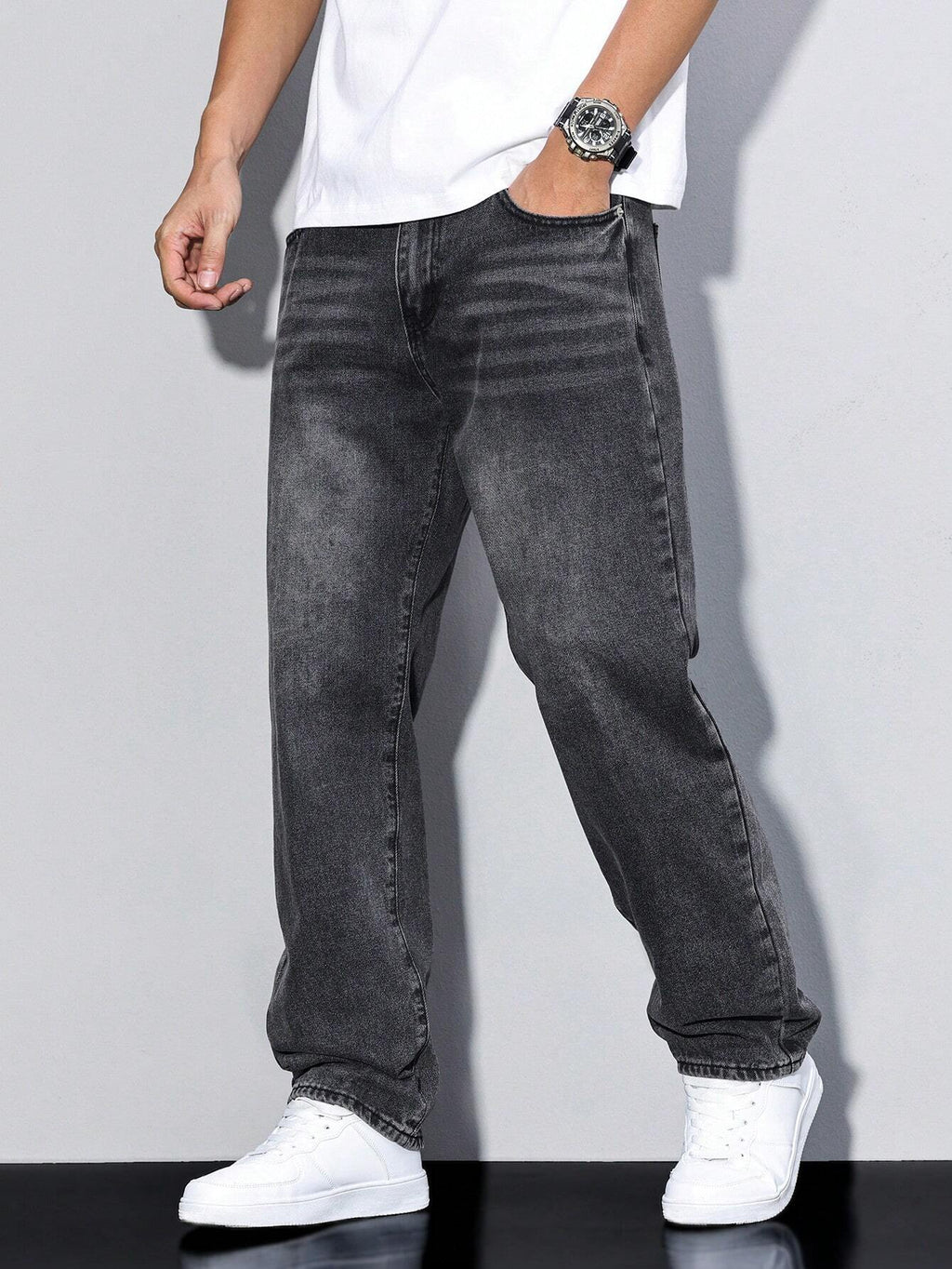 Relaxed Straight Leg Jeans Herren mit natürlicher Taille und praktischen Taschen - 6 - Jasminaboutique.com