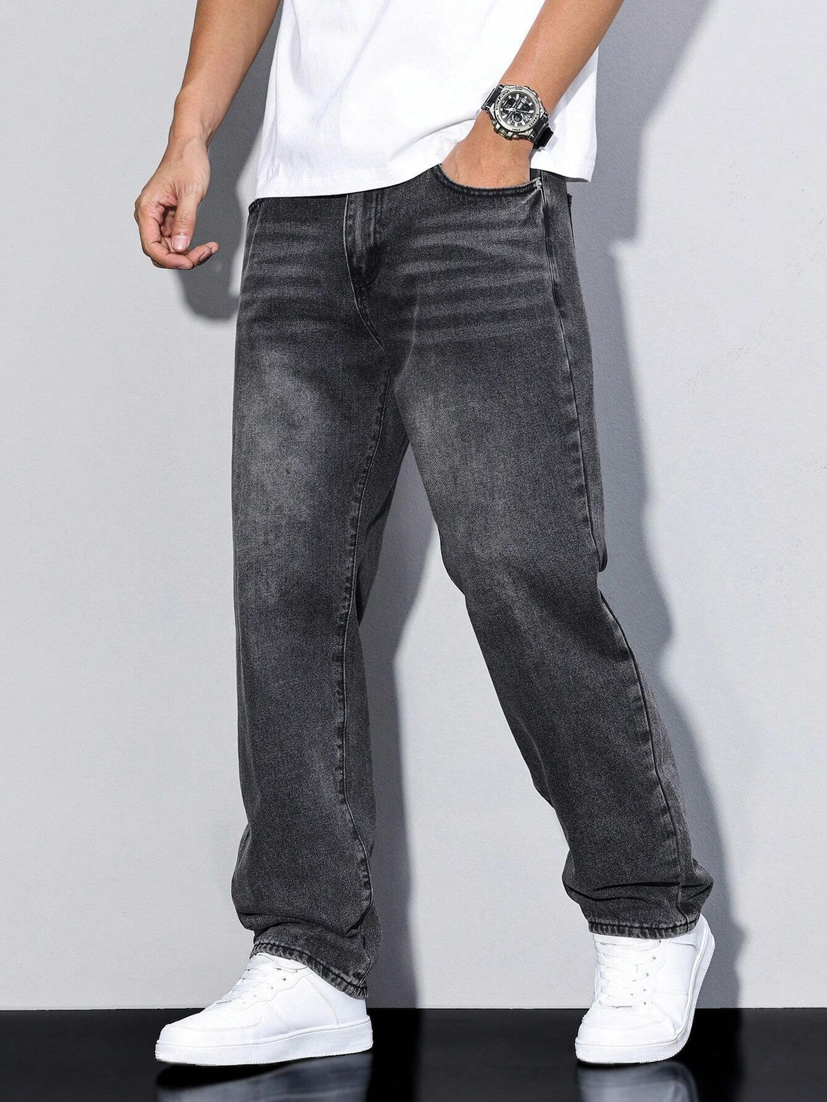 Relaxed Straight Leg Jeans Herren mit natürlicher Taille und praktischen Taschen - 6 - Jasminaboutique.com