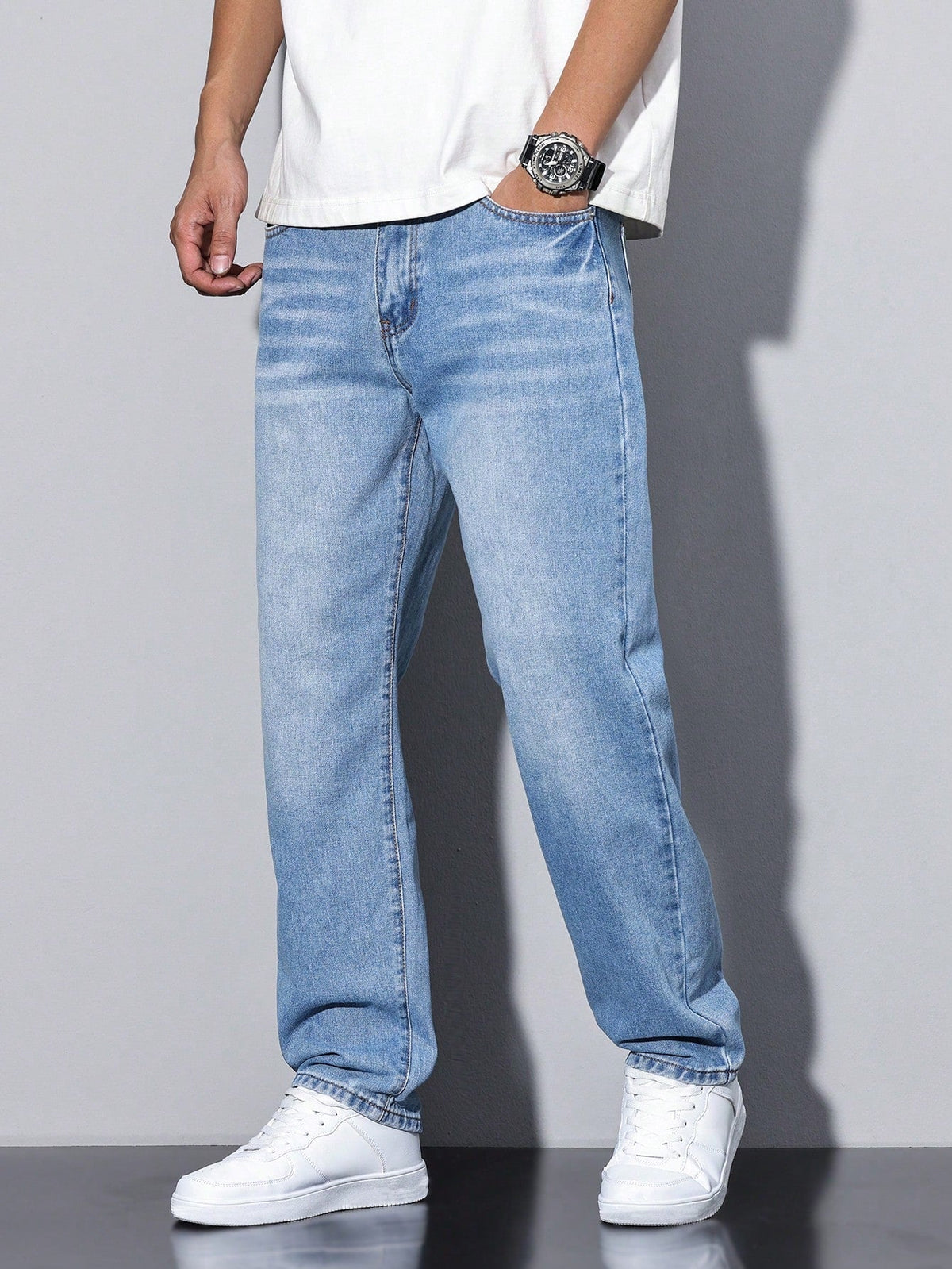 Relaxed Straight Leg Jeans Herren mit natürlicher Taille und praktischen Taschen - 13 - Jasminaboutique.com