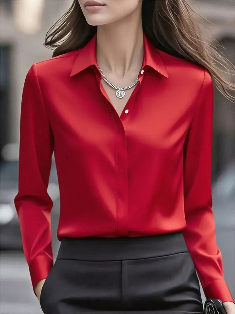 Bluse Damen mit klassischem Kragen und Knopfleiste, langarm, in verschiedenen Farben - 1 - Jasminaboutique.com