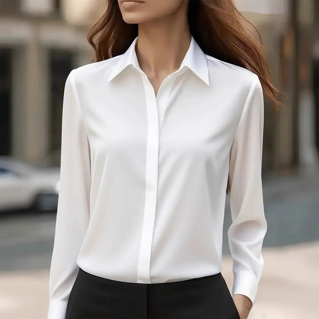 Bluse Damen mit klassischem Kragen und Knopfleiste, langarm, in verschiedenen Farben - 6 - Jasminaboutique.com