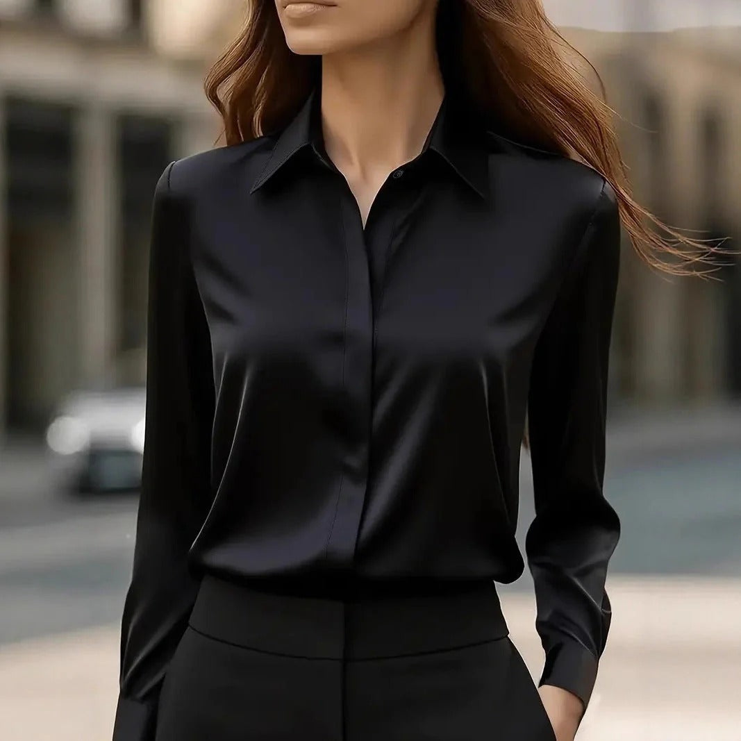 Bluse Damen mit klassischem Kragen und Knopfleiste, langarm, in verschiedenen Farben - 9 - Jasminaboutique.com