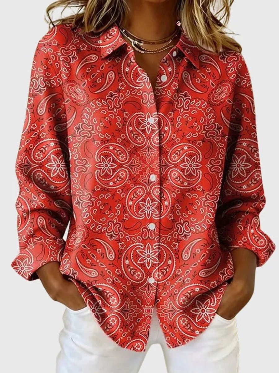 Bluse Damen mit Paisleymuster und klassischem Kragen - 3 - Jasminaboutique.com