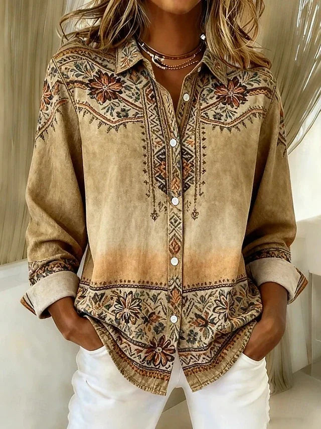Bluse Damen mit floralen Mustern und Knopfleiste - 1 - Jasminaboutique.com