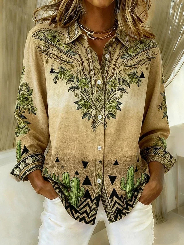 Bluse Damen mit Vintage Blumenmuster und Knopfleiste - 3 - Jasminaboutique.com
