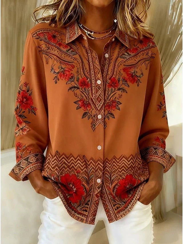 Bluse Damen mit Floral-Muster und Knopfleiste - 1 - Jasminaboutique.com