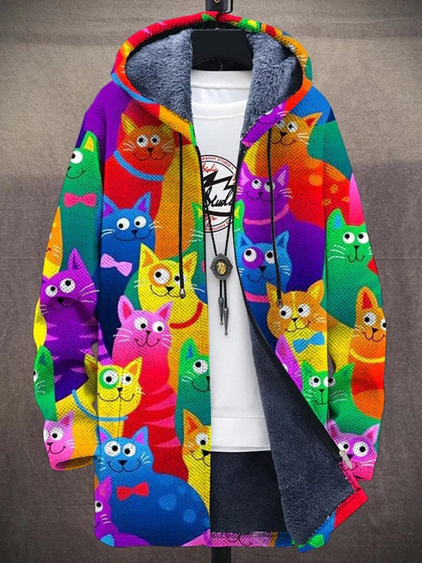 Hoodie Herren mit buntem Katzenmuster und Kapuze - 1 - Jasminaboutique.com