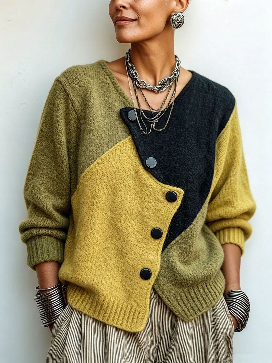 Pullover Damen mit asymmetrischem Schnitt und Knöpfen - 1 - Jasminaboutique.com