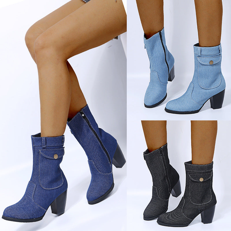 Stiefel Damen Mid-Leg mit stylischem Absatz - 3 - Jasminaboutique.com