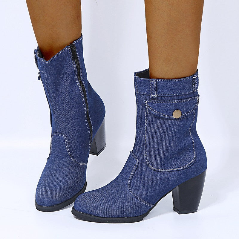 Stiefel Damen Mid-Leg mit stylischem Absatz - 4 - Jasminaboutique.com