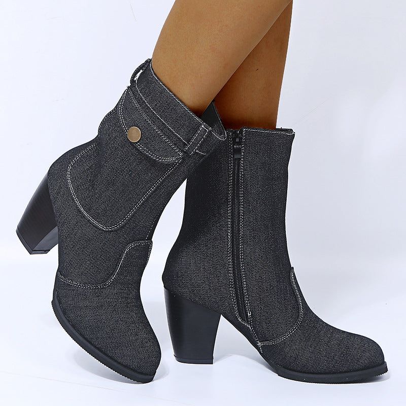 Stiefel Damen Mid-Leg mit stylischem Absatz - 5 - Jasminaboutique.com