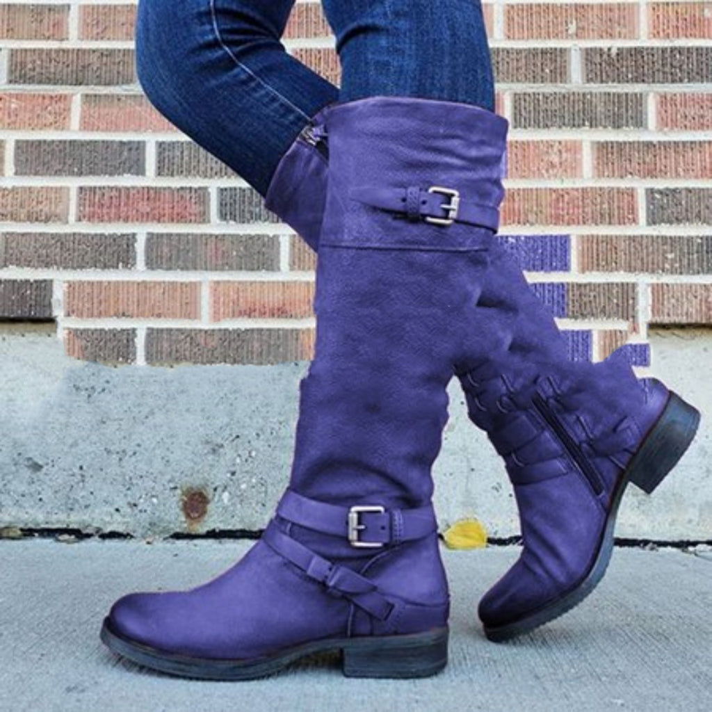 Stiefel Damen Knielang mit Schnallen-Detail - 7 - Jasminaboutique.com