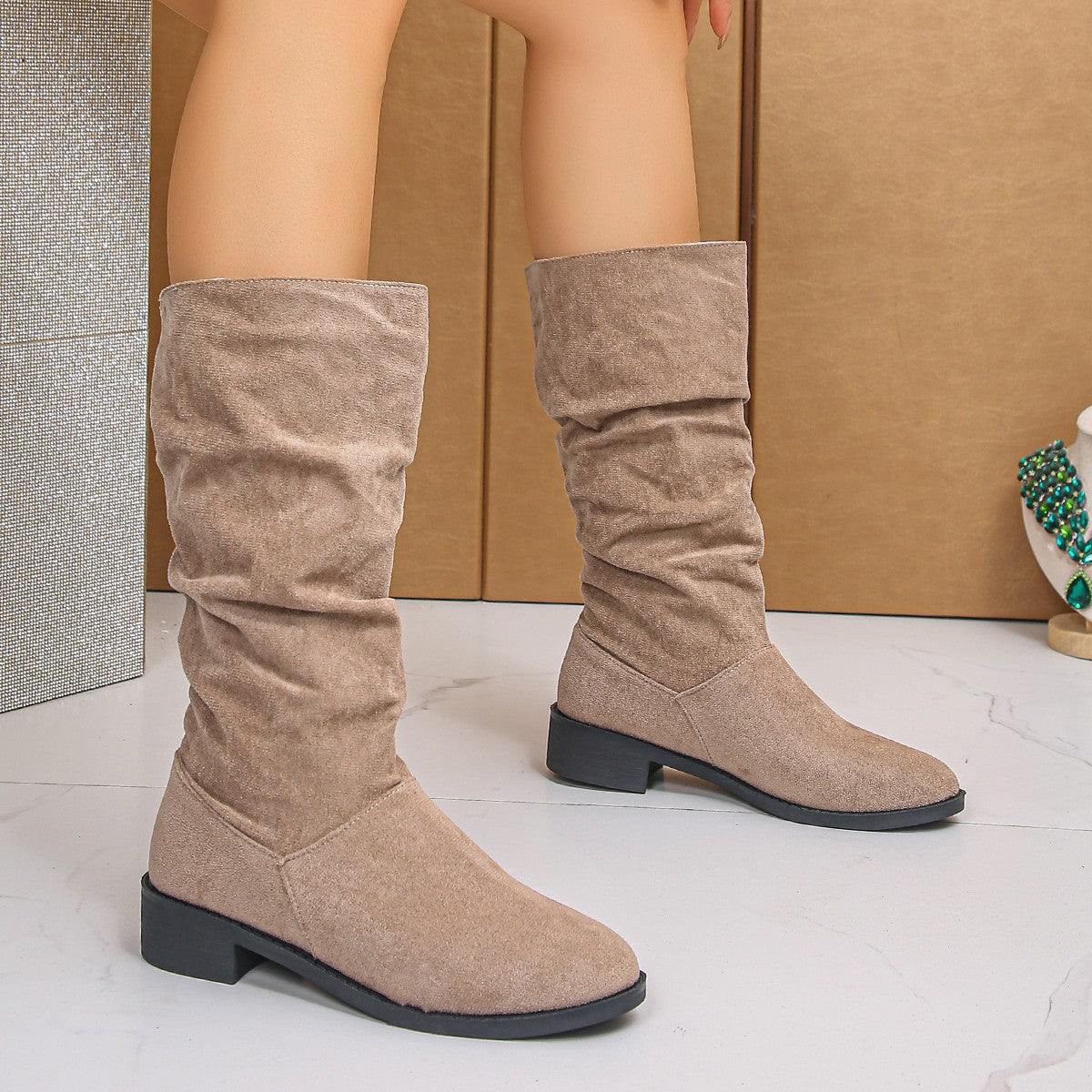 Stiefel Damen Casual Slouchy mit runder Zehe - 2 - Jasminaboutique.com
