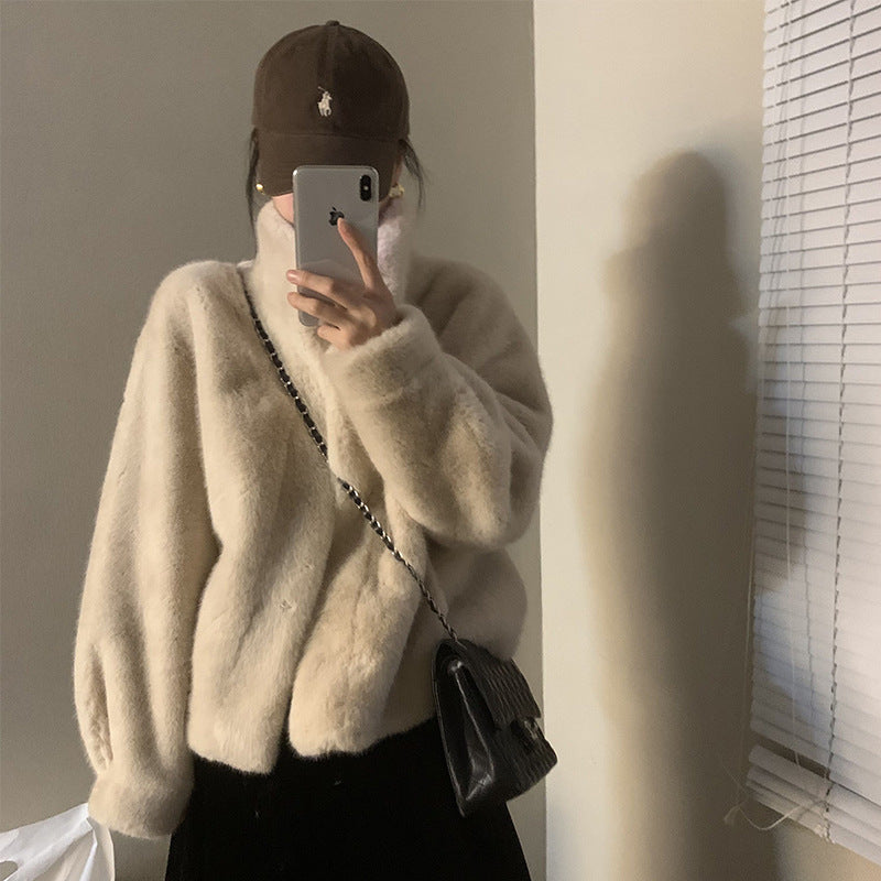 Flauschige Jacke Damen mit Stehkragen - 3 - Jasminaboutique.com